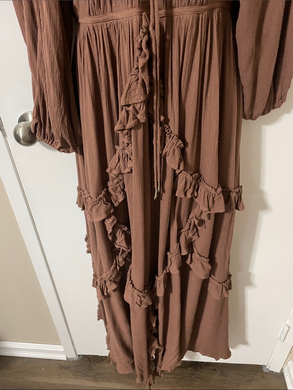Free People Boho Ruffle Maxi Dress in Brown Size Small - Picture 3 of 11